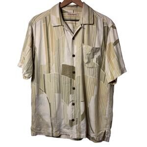 TOMMY BAHAMA MENS SHORT SLEEVE BUTTON FRONT 100% SILK LEAF SHIRT SIZE SMALL